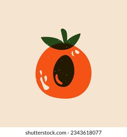 Juicy fruit sketch risograph. Abstract natural peach apricot nectarine slice linocut print effect. Vector illustration