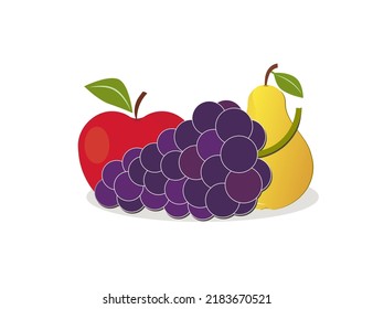 Juicy fruits - apple, grapes, pear. Vector icon.