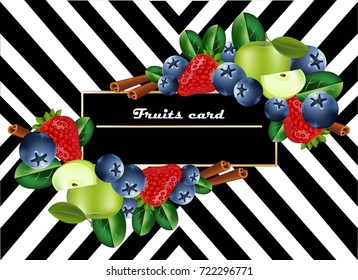 Juicy fruits card abstract striped background. Vector illustration