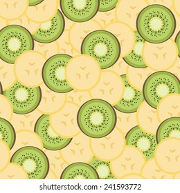 Juicy fruits kiwi with banana vector seamless pattern