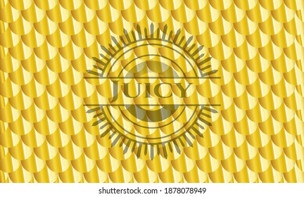 Juicy golden emblem or badge. Scales pattern. Vector Illustration. Detailed. 