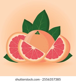 Juicy grapefruit in pieces, circles, whole for healthy eating