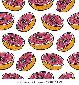 Juicy grapefruits. Vector seamless pattern