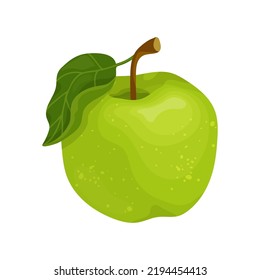 Juicy Green Apple .Cartoon Vector Graphic.