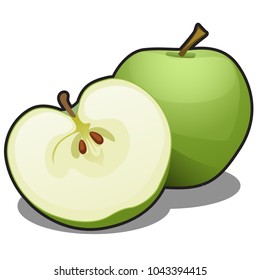 Juicy green apples isolated on a white background. Element of a healthy diet. Vector cartoon close-up illustration.