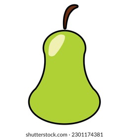 Juicy green pear in a simple flat style with a black outline. Fruit icon, healthy food, plants