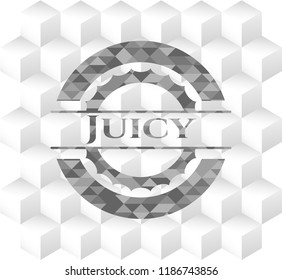 Juicy grey emblem with geometric cube white background