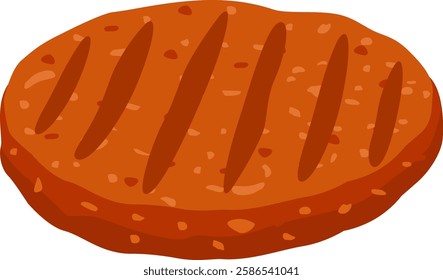 Juicy grilled burger patty with prominent grill marks isolated on a white background, perfect for showcasing a delicious and cooked meat product