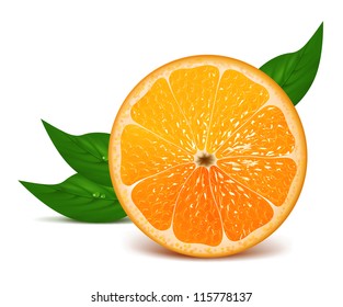 Juicy Half Of Orange With Leaves