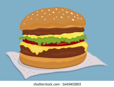 Juicer Hamburger, Nahaufnahme auf hellblauem Hintergrund