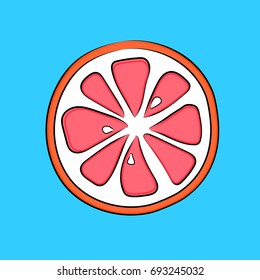 Juicy hand drawn grapefruit on blue background. Vector.