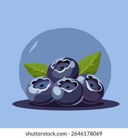 Suculento e azul saudável com folha verde isolada em fundo colorido brilhante. Ilustração de fruta vetorial em estilo plano. Clipart de verão para design de dieta, estilo de vida saudável, nutrição