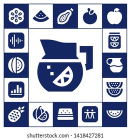 juicy icon set. 17 filled juicy icons.  Simple modern icons about  - Berry, Apple, Watermelon, Lemonade, Juice, Pineapple, Papaya