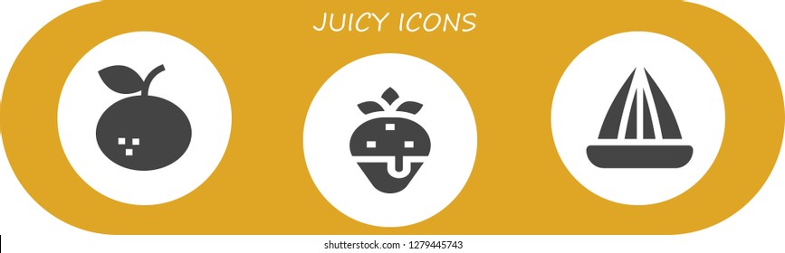  juicy icon set. 3 filled juicy icons. Simple modern icons about  - Tangerine, Strawberry, Juicer