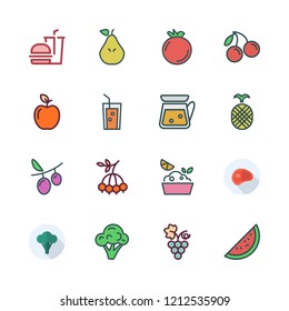 juicy icon set. vector set about watermelon, hamburger, juice and cherry icons set.