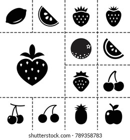Juicy icons. set of 13 editable filled juicy icons such as strawberry, cherry, lemon, cherry, apple, watermelon, pineapple