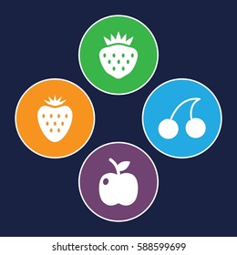 juicy icons set. Set of 4 juicy filled icons such as Cherry, strawberry