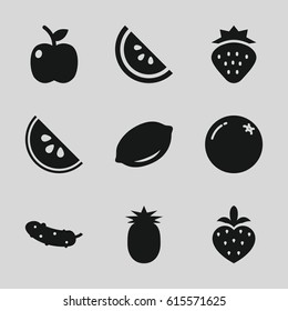 Juicy icons set. set of 9 juicy filled icons such as strawberry, orange, lemon, cucumber, apple, watermelon