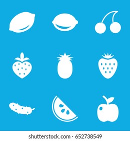 Juicy icons set. set of 9 juicy filled icons such as lemon, cherry, cucumber, strawberry, apple, watermelon
