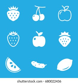 Juicy icons set. set of 9 juicy filled and outline icons such as strawberry, cherry, lemon, cucumber, apple
