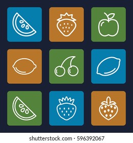 juicy icons set. Set of 9 juicy outline icons such as strawberry, lemon, Cherry, apple