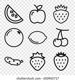 Juicy icons set. set of 9 juicy outline icons such as strawberry, orange, cherry, cucumber, lemon, apple