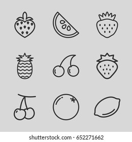 Juicy icons set. set of 9 juicy outline icons such as strawberry, orange, cherry, lemon, cherry, watermelon