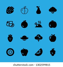 juicy icons set with kiwi, saturn shape and strawberry vector set