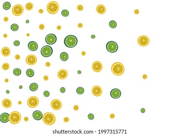 Juicy Lemon Background White Vector. Lime Cocktail Pattern. Bright Drawing Fruit. Green Template Decoration.