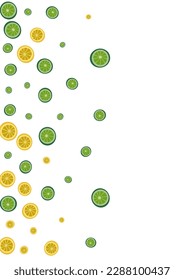 Juicy Zitronenhintergrund, weißer Vektorgrafik. Zitruswiederholmuster. Grüne Gemüsesalbe. Helle Slice-Dekoration.