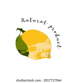 Juicy lemon. Fresh citrus fruit, healthy organic food. Ripe yellow fruits with leaves. Vector flat cartoon botanical illustration. Perfect for logo, stamp, brand, mark