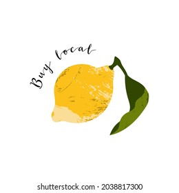 Juicy lemon. Fresh citrus fruit, healthy organic food. Ripe yellow fruits with leaves. Vector flat cartoon botanical illustration. Perfect for logo, stamp, brand, mark