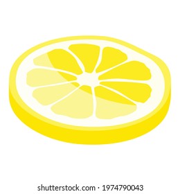 Juicy lemon fruit slice isolated on white background, isometric view. Vector