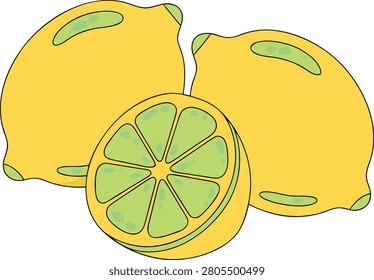 Juicy Lemon Fruit Vector Icon Set Isolated on White Background Flat Design