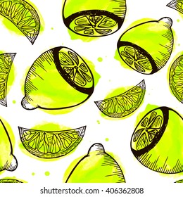 Juicy lemon seamless pattern. Hand drawn texture with lemons. Perfect for textile, wrapping, fabric, etc.