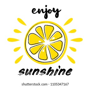 Juicy lemon. Summer poster - hand drawn icon with funny text. Vector.