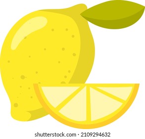 Juicy lemon. Whole fruit with fresh citrus slice