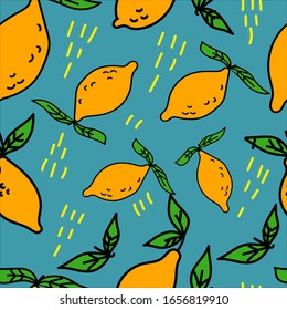 juicy lemons hand drawn seamless pattern. vector background. Colorful illustration of overlapping background. Decorative cute wallpaper, good for print, fabric, wrapping paper.
