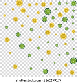 Juicy Lime Background Transparent Vector. Summer Set. Yellow Lime Healthy. Design Lime Green Pattern.