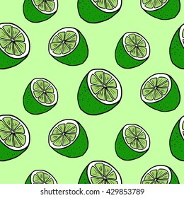 Juicy limes  on a green background .Vector seamless pattern