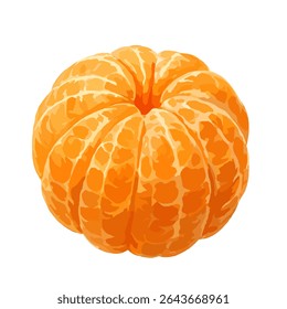 Alaranjado de tangerina suculento totalmente descascado e mostrado de cima, isolado no fundo branco. Perfeito para alimentos saudáveis, nutrição ou design com tema de frutas