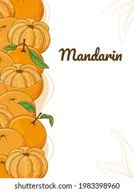 juicy mandarins. Fresh fruit. Vector illustration. Cartoon style. template on white background. Vertical flyer. 