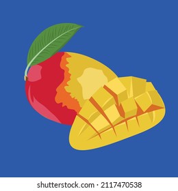 Juicy Mango and cut mango half. Isolated vector Illustration.