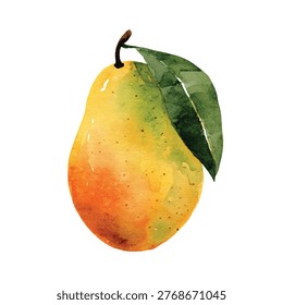 Juicy mango with green leaf attached