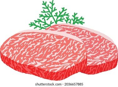 Juicy medium Japanese Wagyu A5 beef tenderloin steak slices.