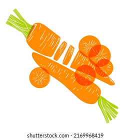 Juicy orange carrot. Vector illustration with Riso print effect