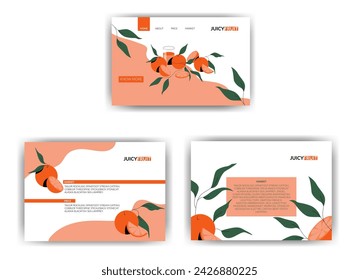 Juicy Orange Fruit Web Site and Banner Vector Template. Web Poster with Fresh Natural Fruit Design