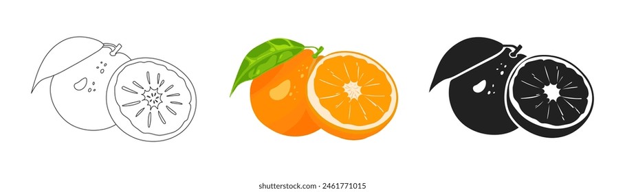 Juicy orange logo. Citrus fruit fresh. Vector.