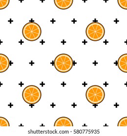 Juicy Orange on White Background with Crosses Vector Seamless Pattern