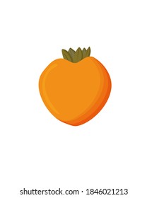Juicy orange persimmon fruit, isolated on white background. Vector cartoon illustration.